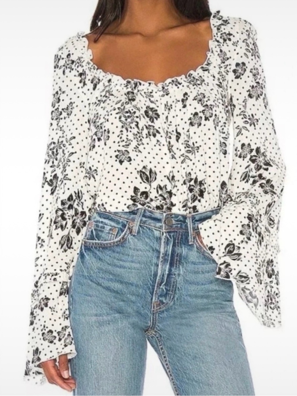 NWT Free People Intimately One On One Floral Polka Dot Bell Sleeve Bodysuit